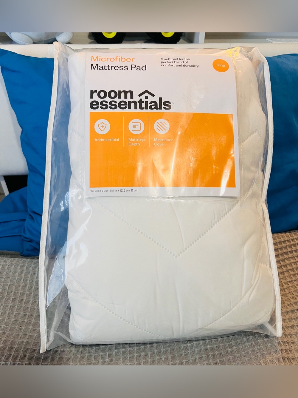 Room Essentials King Microfiber Mattress Pad Deep Pocket Antimicrobial